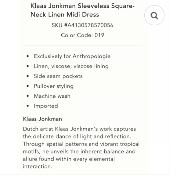 NWT PILCRO KLAAS JONKMAN COLLAB FOR ANTHRO SLEEVELESS SQUARE NECK LINEN MIDI - Picture 6 of 14